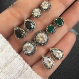 5 Pair Set White / Green Water Drop Crystal Stud Earrings bohemian dazzling for Women Cubic Zirconia Jewelry